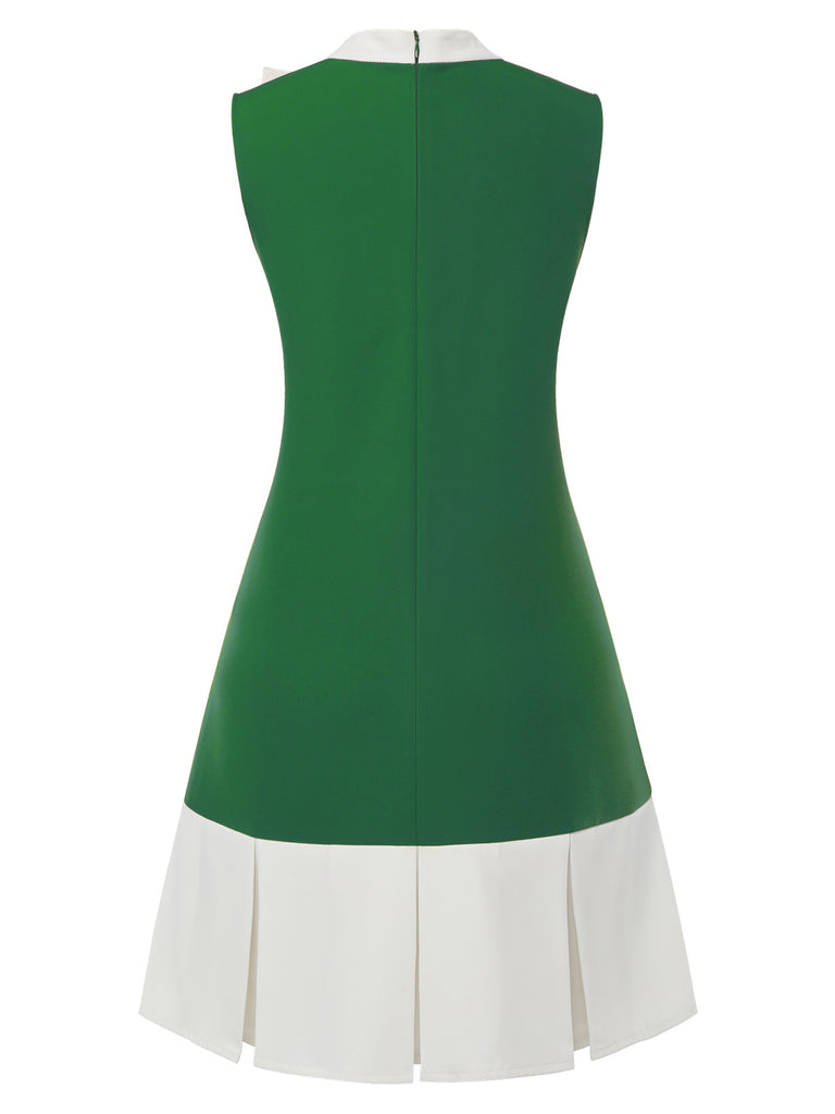 Grün 1960er Crew-Schleifenknoten Ärmelloses Kleid