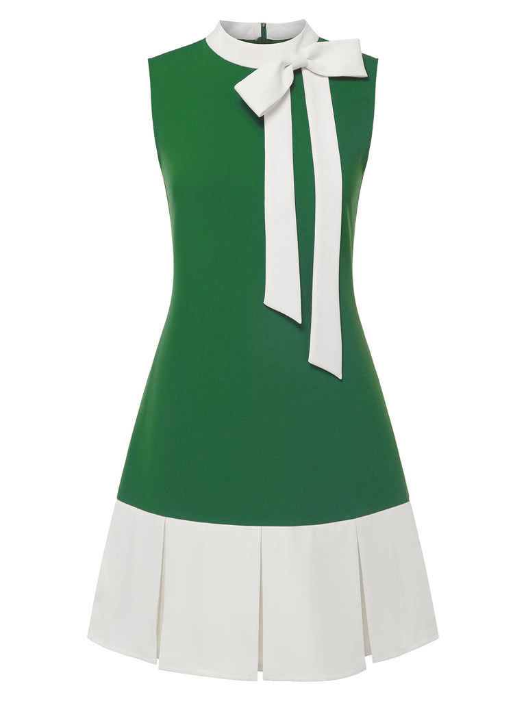 Grün 1960er Crew-Schleifenknoten Ärmelloses Kleid