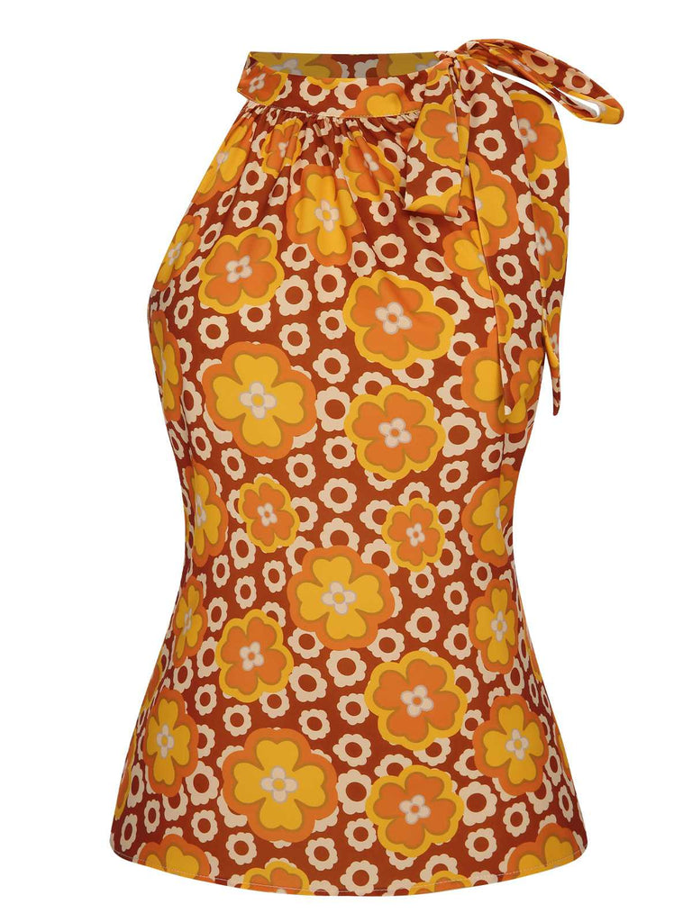 2PCS 1960er Krawattenkragen Blumen Top & Knöpfen Solide Rock