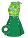 2PCS 1960er Krawattenkragen Blumen Top & Knöpfen Solide Rock