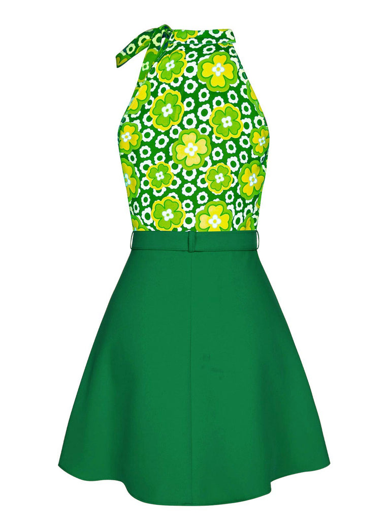 2PCS 1960er Krawattenkragen Blumen Top & Knöpfen Solide Rock