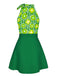 2PCS 1960er Krawattenkragen Blumen Top & Knöpfen Solide Rock