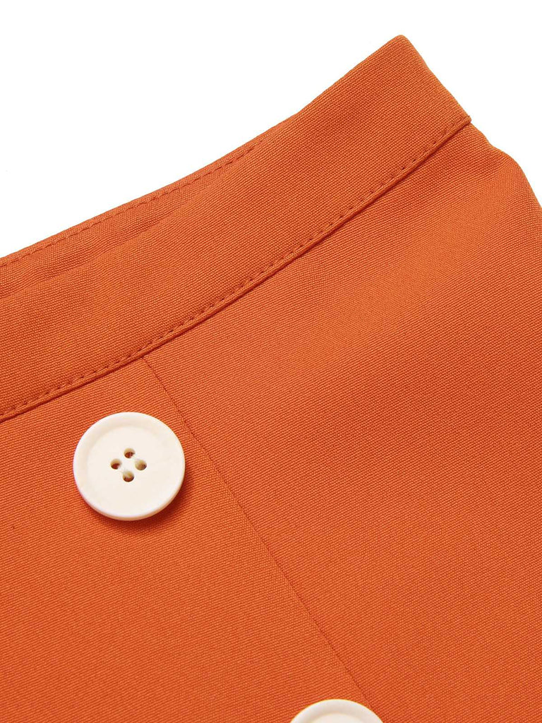 Orange Rot 1960er Solide Knöpfen Rock mit Gürtel