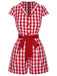 Rot 1940er Revers Plaids Romper mit Gürtel
