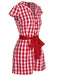 Rot 1940er Revers Plaids Romper mit Gürtel