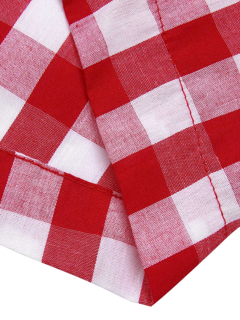 Rot 1940er Revers Plaids Romper mit Gürtel
