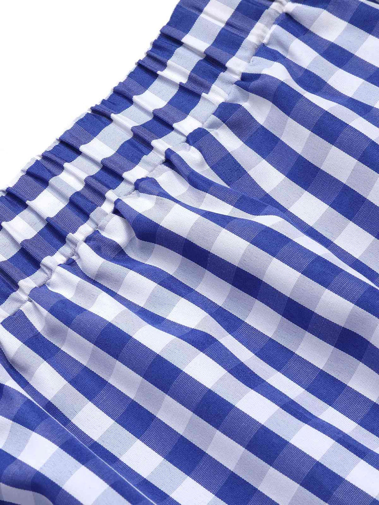 Blau & Weiß 1950er Spitze Patchwork Plaid Rock