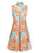 Orange & Blau 1960er Blume Stehkragen Kleid