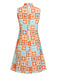Orange & Blau 1960er Blume Stehkragen Kleid