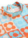 Orange & Blau 1960er Blume Stehkragen Kleid