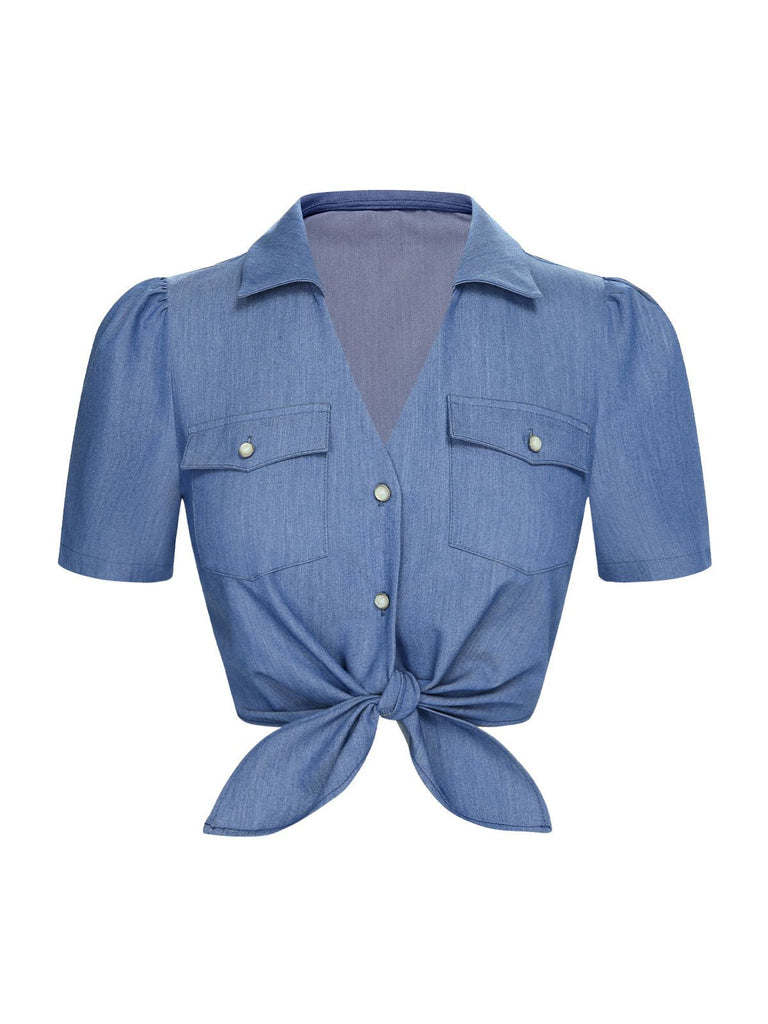 2PCS 1950er Solide Bluse & Polka Dots Rock