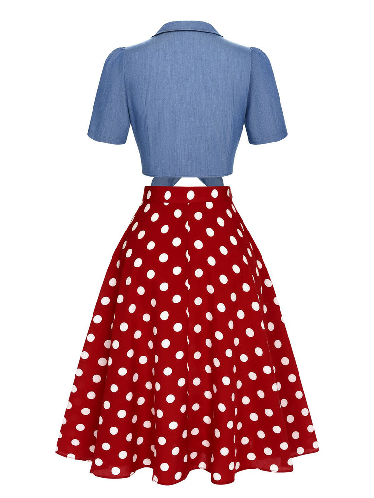 2PCS 1950er Solide Bluse & Polka Dots Rock