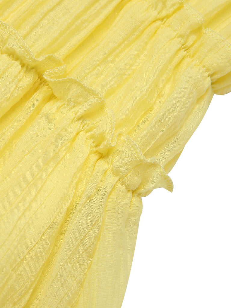 Gelb 1940er Spaghetti Träger Rüschensaum Kleid