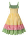 Multicolor 1950er Baumwolle Breit-Träger Plaid Patchwork Kleid