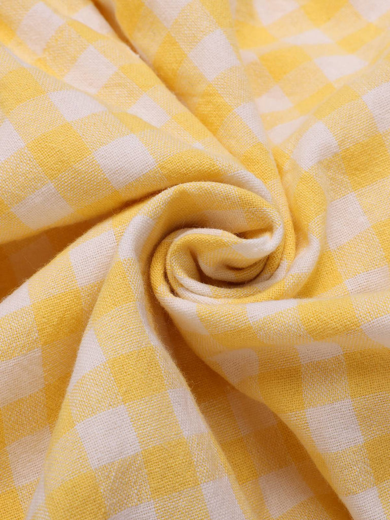 Multicolor 1950er Baumwolle Breit-Träger Plaid Patchwork Kleid