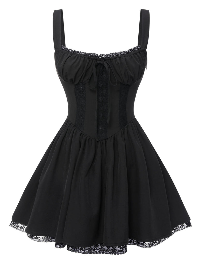 Schwarz 1950er Solide Spitze Gotisch Kleid