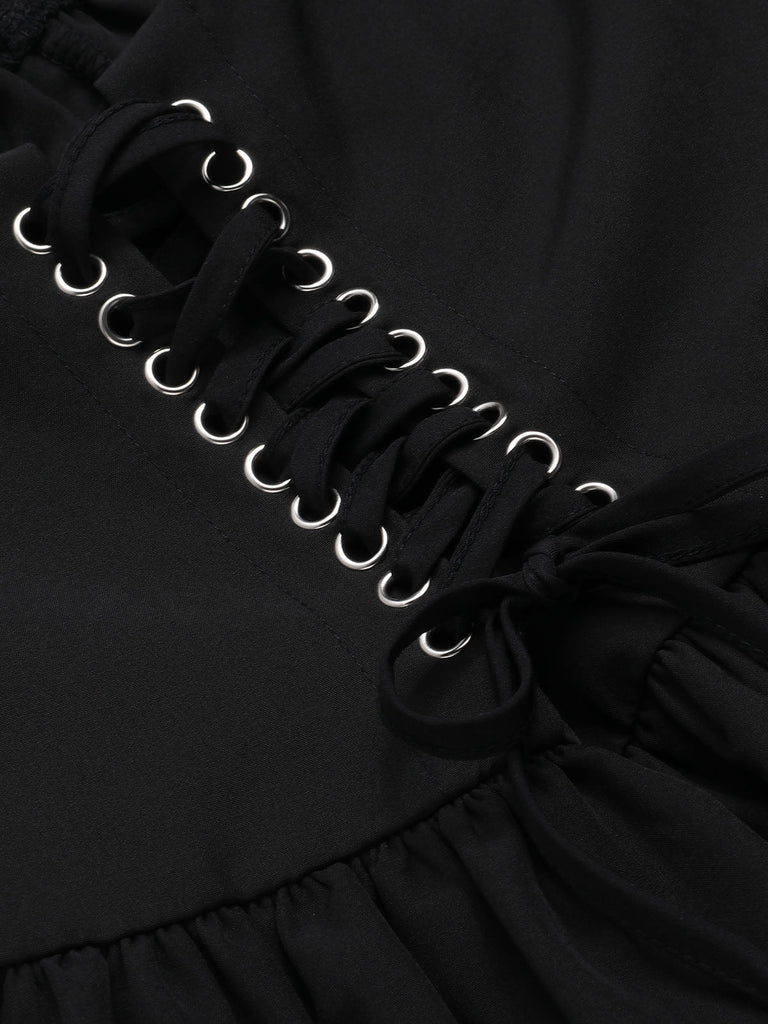 Schwarz 1950er Solide Spitze Gotisch Kleid