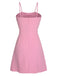 Rosa 1950er Solide Spaghetti Träger Bogen Kleid