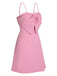Rosa 1950er Solide Spaghetti Träger Bogen Kleid