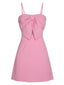 Rosa 1950er Solide Spaghetti Träger Bogen Kleid