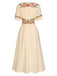 Grün 1940er V-Ausschnitt Knöpfen Baumwolle Blumen Kleid