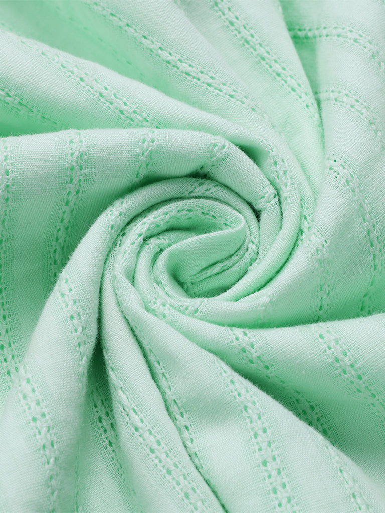 Grün 1940er V-Ausschnitt Knöpfen Baumwolle Blumen Kleid