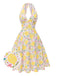 Rosa 1950er Blumen V-Ausschnitt Kleid