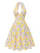 Rosa 1950er Blumen V-Ausschnitt Kleid