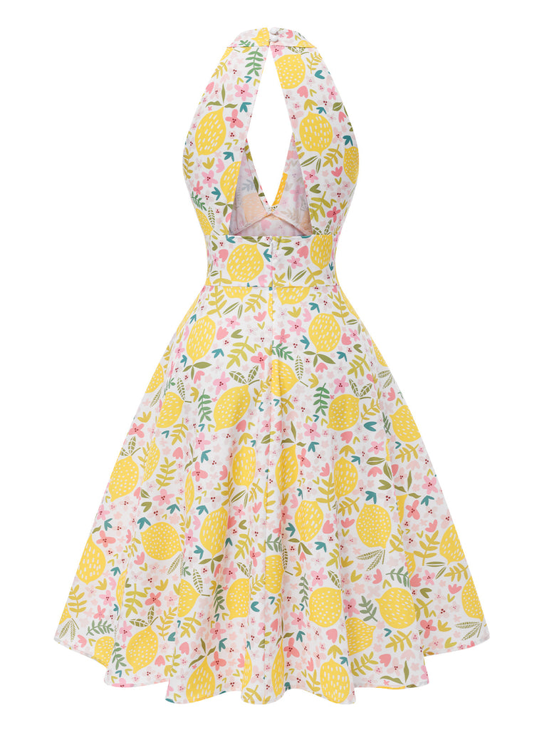 Rosa 1950er Blumen V-Ausschnitt Kleid