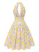 Rosa 1950er Blumen V-Ausschnitt Kleid