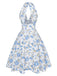Rosa 1950er Blumen V-Ausschnitt Kleid