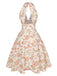 Rosa 1950er Blumen V-Ausschnitt Kleid