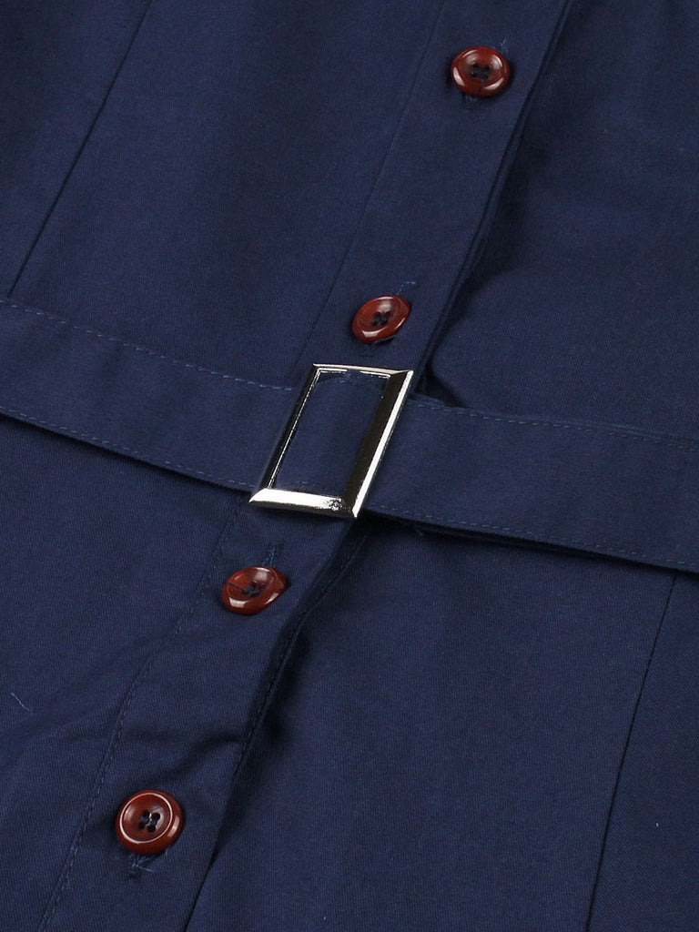 1950er Revers Solide Tasten Gürtel kleid