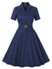 1950er Revers Solide Tasten Gürtel kleid