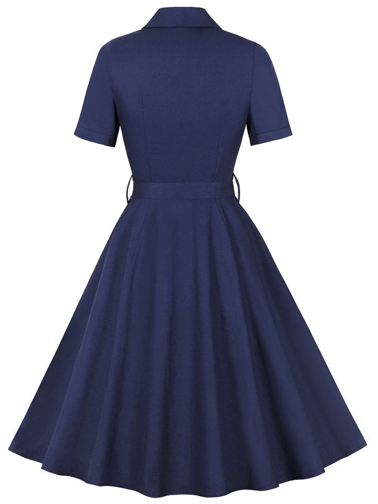 1950er Revers Solide Tasten Gürtel kleid