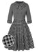 2PCS 1950er Revers Gerollte Ärmel Plaids Mantel & Träger Kleid