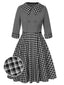 2PCS 1950er Revers Gerollte Ärmel Plaids Mantel & Träger Kleid