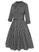 2PCS 1950er Revers Gerollte Ärmel Plaids Mantel & Träger Kleid
