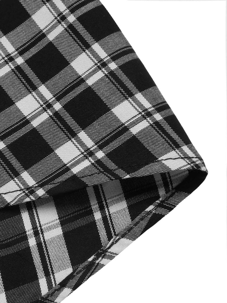 2PCS 1950er Revers Gerollte Ärmel Plaids Mantel & Träger Kleid