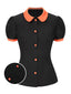 Schwarz 1940er Halloween Peter Pan Kragen Puffärmel Bluse
