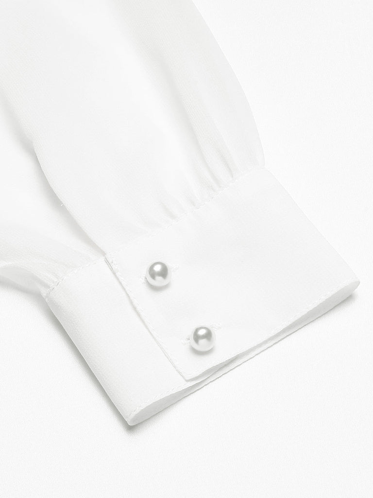 2PCS Grün 1940er Satin Puffärmel Bluse & Glen Plaid Overall Hose