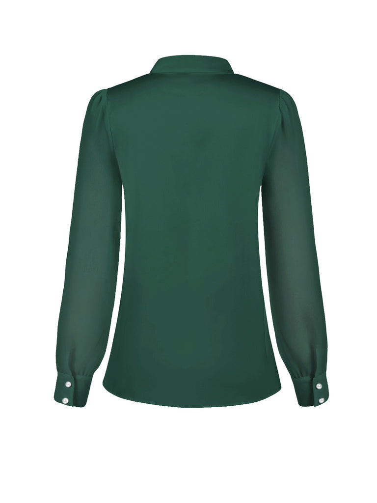 Grün 1940er Rundhals Satin Puffärmel Bluse