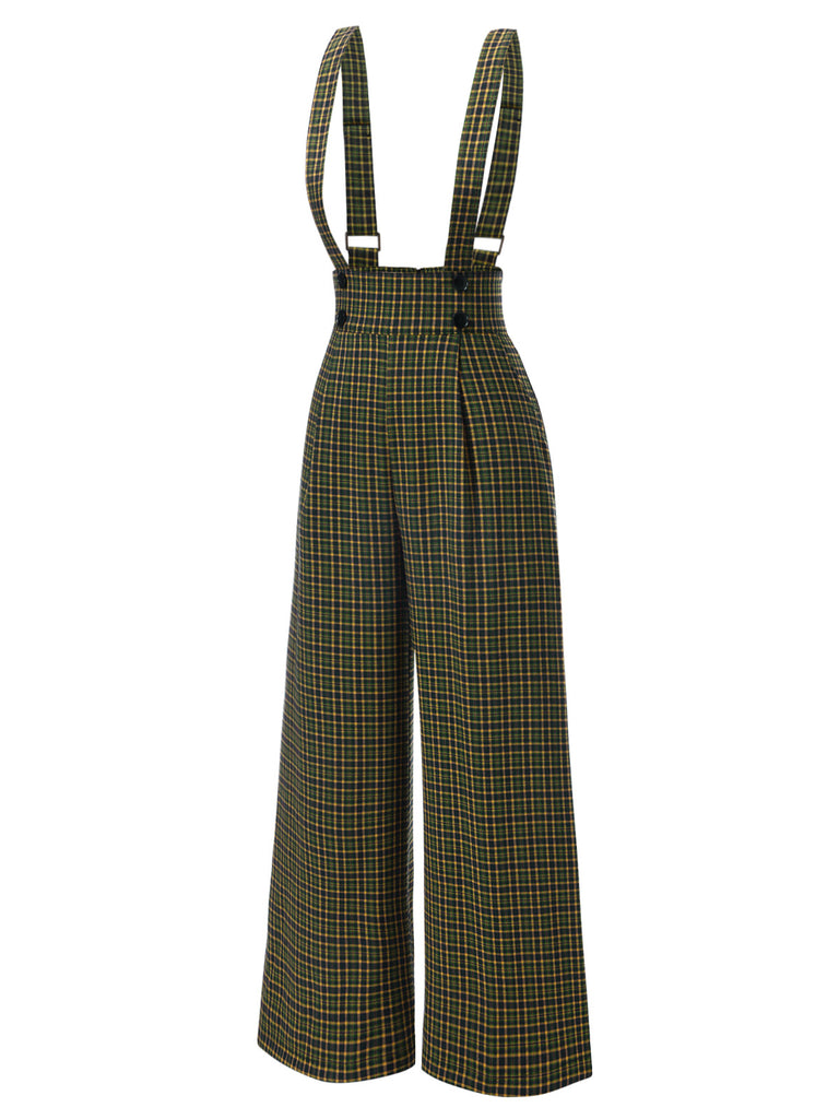 Grün 1940er Glen Plaid Geknöpft Overall Hosen