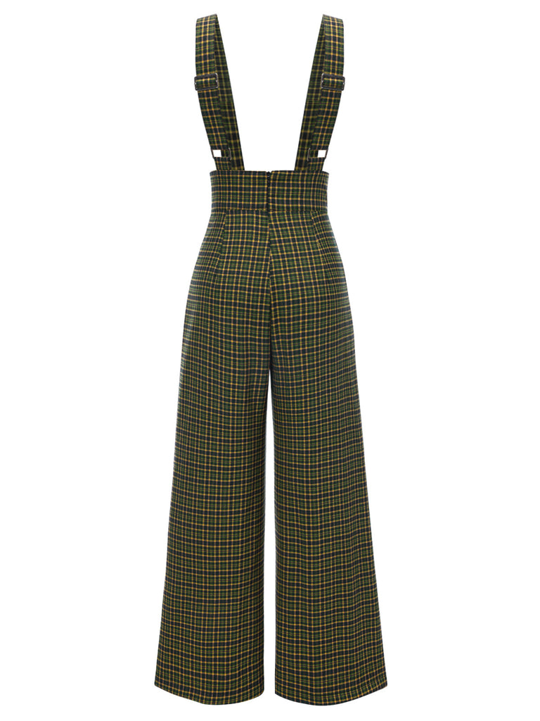 Grün 1940er Glen Plaid Geknöpft Overall Hosen