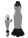Schwarz 1930er Beetlejuice Kostüm Spinnennetz Streifen Fischschwanz Kleid