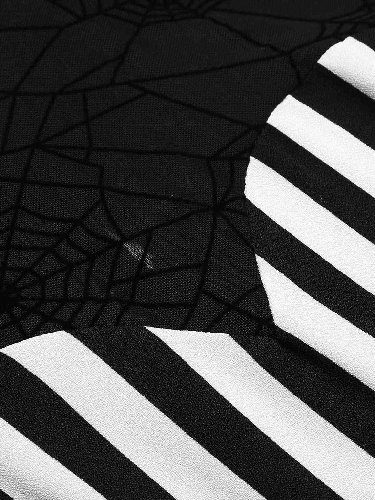 Schwarz 1930er Beetlejuice Kostüm Spinnennetz Streifen Fischschwanz Kleid