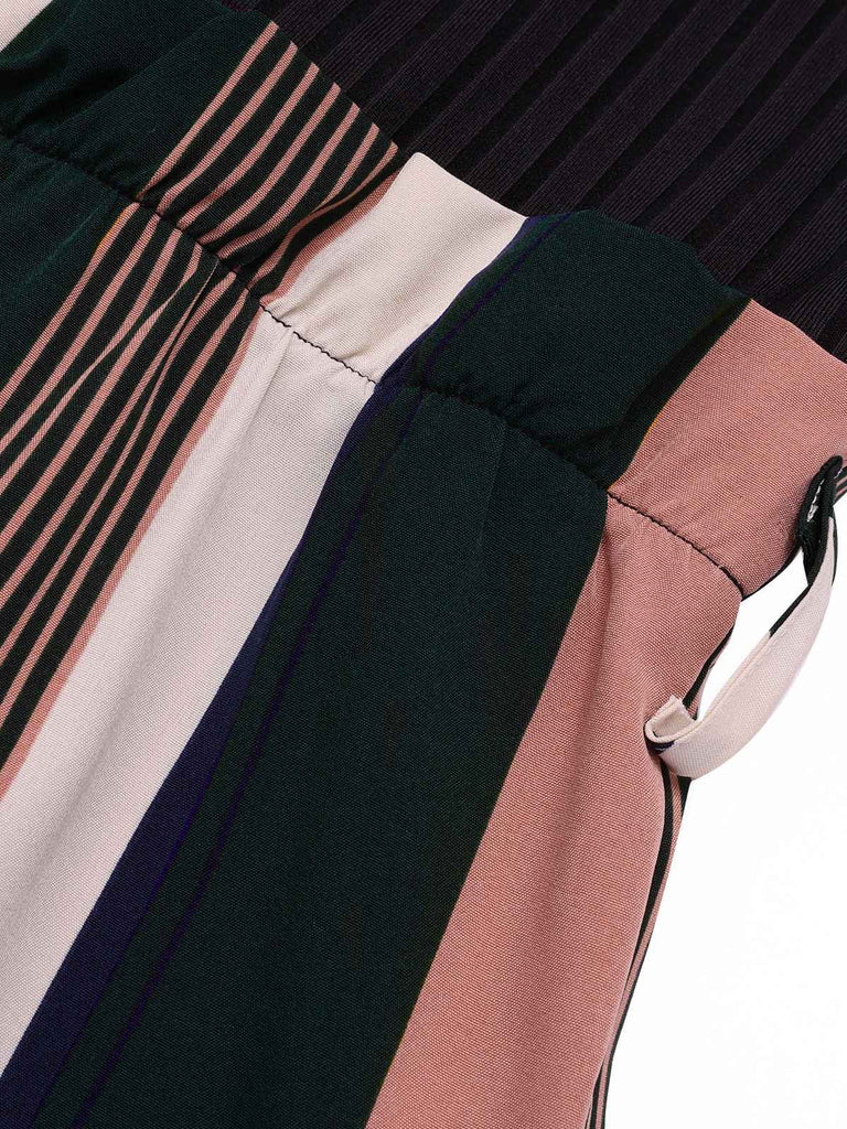 Schwarz 1950er Streifen Gestrickt Mit Gürtel Jumpsuit