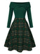 Rot 1950er Weihnachten Schulterfrei Tartan Kleid