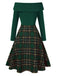 Rot 1950er Weihnachten Schulterfrei Tartan Kleid