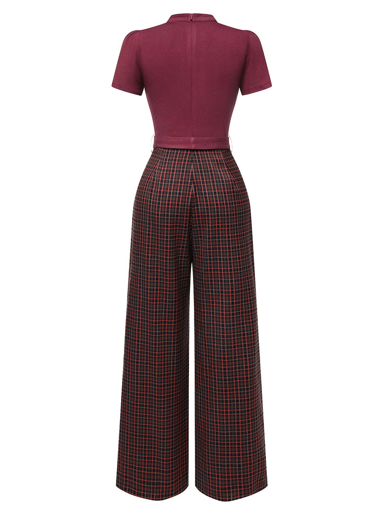 Grün 1930er Plaid Schlüssellochhals Jumpsuit